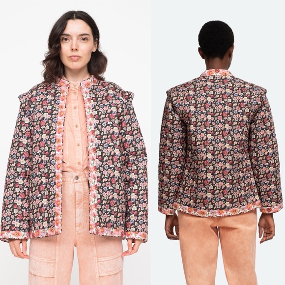 Sea New York Leslie Quilted Jacket Floral Pink Black Size Small Vintage Style - Picture 4 of 12